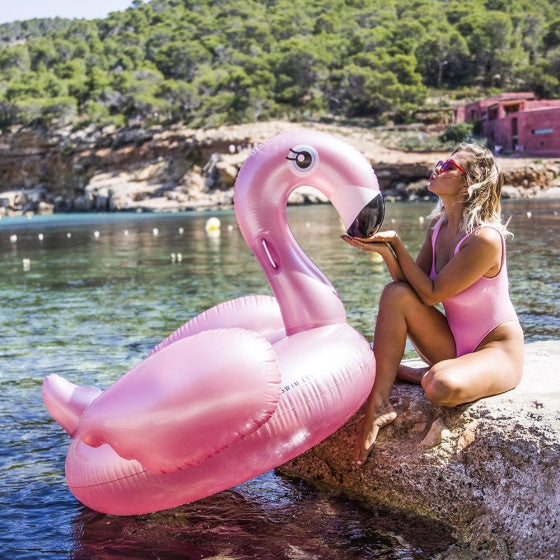 Opblaasdier XXL 150 x 115 cm Flamingo roze