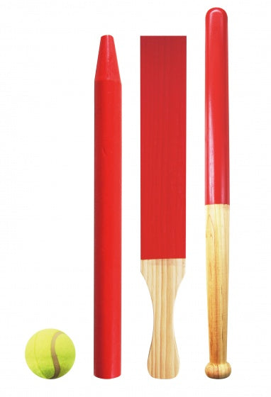 honkbalset hout outdoor games 8-delig blank/rood