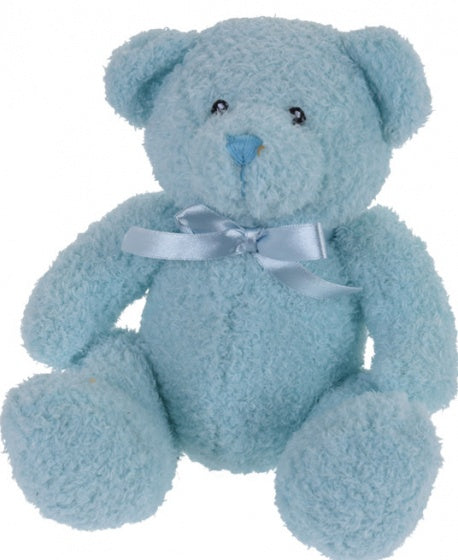 knuffelbeer met strik 17 cm blauw