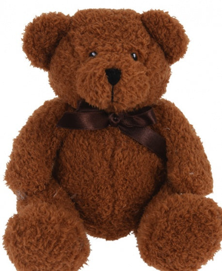 knuffelbeer met strik 17 cm donkerbruin
