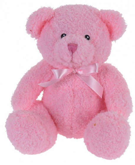 knuffelbeer met strik 17 cm roze
