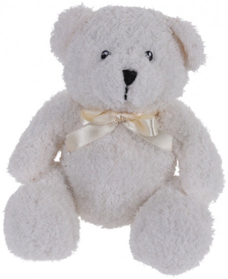 knuffelbeer met strik 17 cm wit