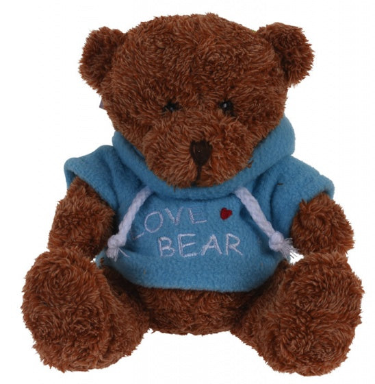 knuffelbeer met trui blauw 15 cm bruin