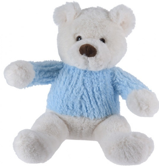 knuffelbeer met trui blauw 26 cm wit