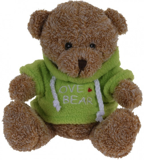 knuffelbeer met trui groen 15 cm beige