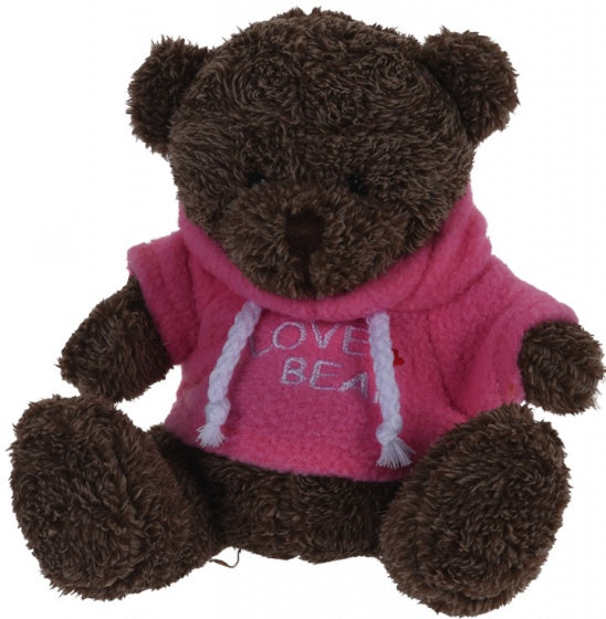 knuffelbeer met trui roze 15 cm bruin