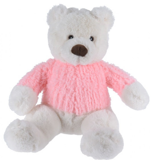 knuffelbeer met trui roze 26 cm wit