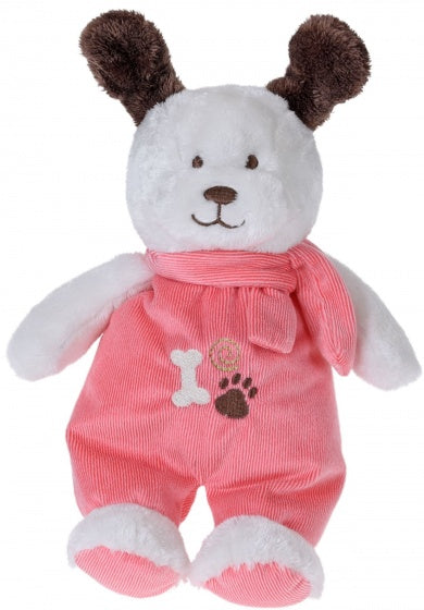 knuffelhond met kleren en sjaal 27 cm wit/roze