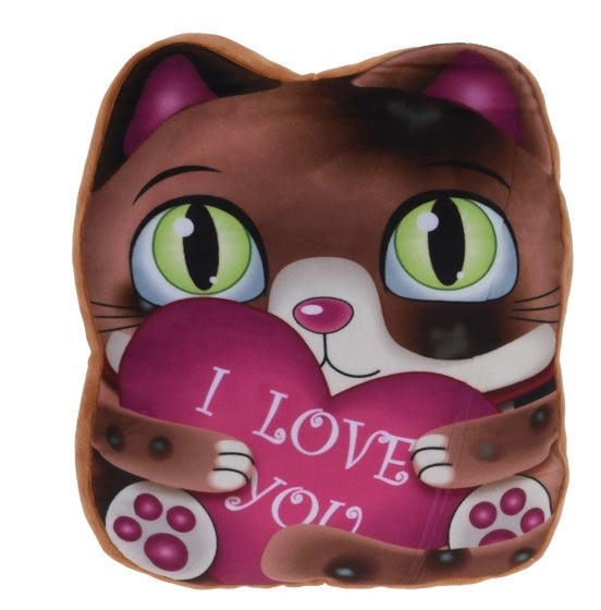 kussen poes 37 cm bruin