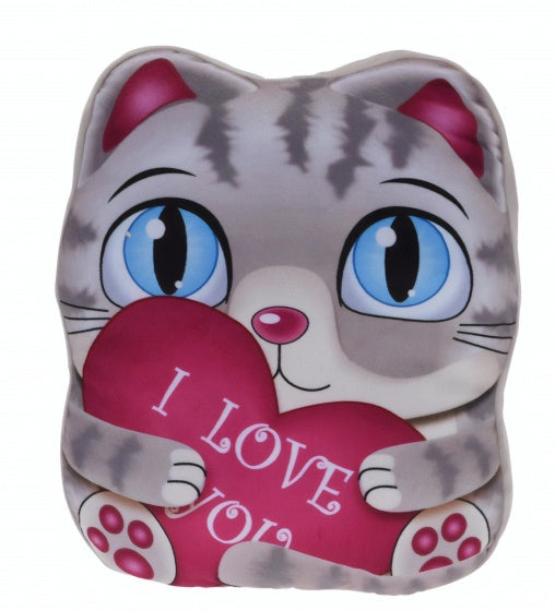 kussen poes 37 cm grijs