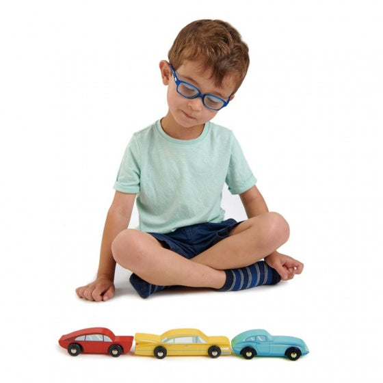 retro speelgoed auto's junior 3-delig blauw/rood/geel