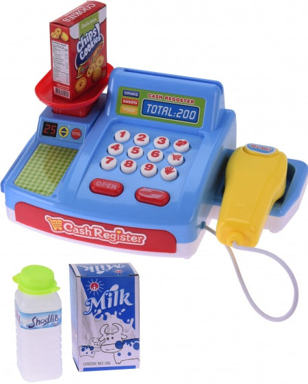 speelgoedkassa met boodschappen 25 cm 5-delig blauw