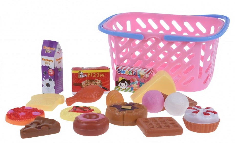 winkelmandje met speelgoedeten 17-delig roze