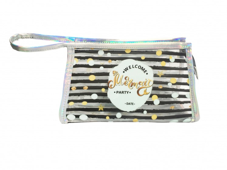 Make-up tasje transparant strepen 20 x 7 x 13 cm zwart
