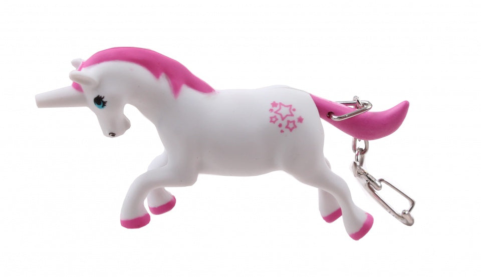 sleutelhanger met licht en geluid eenhoorn roze/wit 5 cm