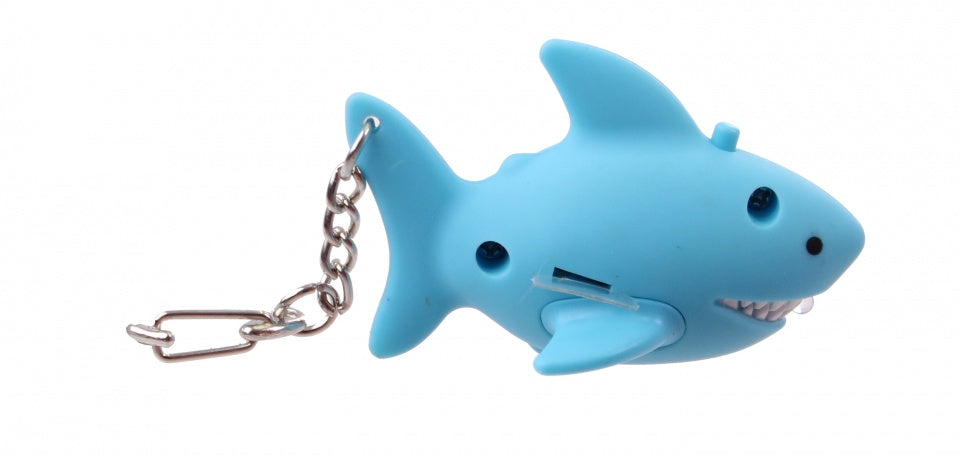 sleutelhanger met licht en geluid haai blauw 5 cm