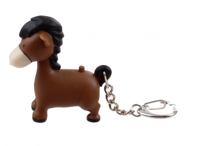 sleutelhanger met licht en geluid pony bruin 5 cm