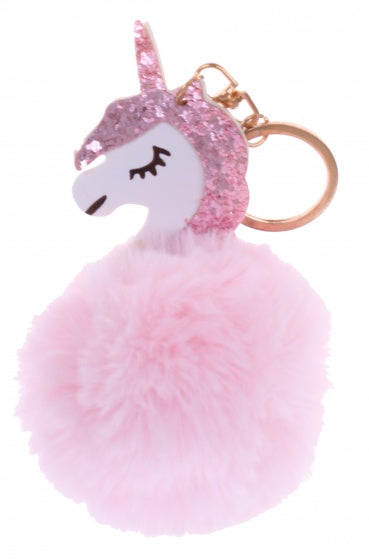 sleutelhanger pluizig eenhoorn 14 cm roze