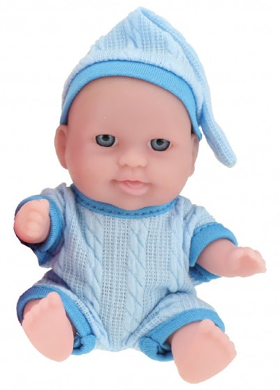 babypop met kledingset 14 cm blauw