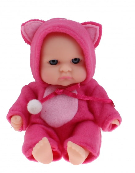 babypop met kledingset 14 cm donkerroze