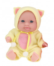 babypop met kledingset 14 cm geel