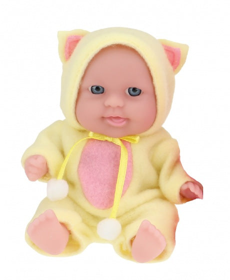 babypop met kledingset 14 cm geel