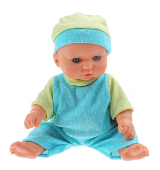 babypop met kledingset 20 cm blauw/lime