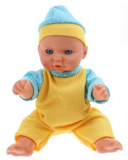 babypop met kledingset 20 cm geel/blauw