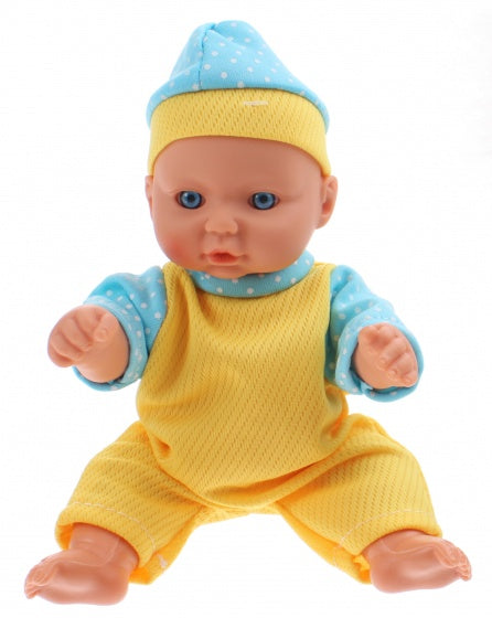 babypop met kledingset 20 cm geel/blauw