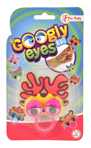 dierenring met wiebelogen roze/geel 6 cm