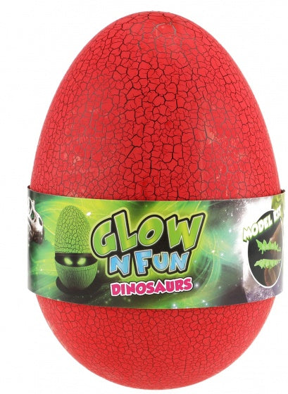 glow in the dark dinosaurus skelet in ei rood