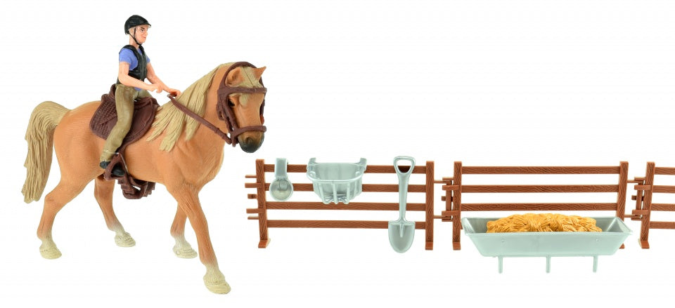 paardenspeelset met ruiter bruin