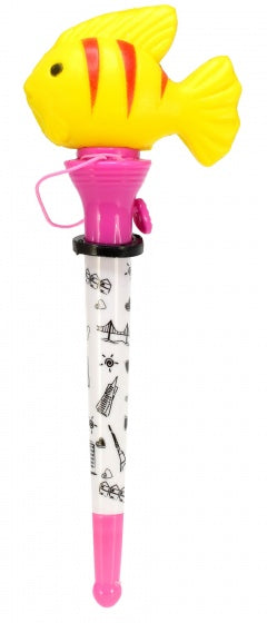 pen met vis geel/roze 14 cm
