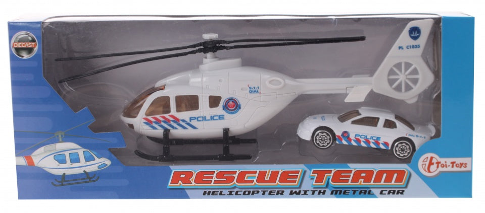 Rescue Team set helikopter met auto wit politie