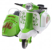 scooter met zijspan diecast 12 x 9 x 7 cm groen