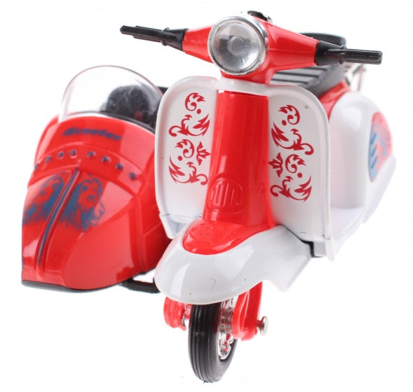 scooter met zijspan diecast 12 x 9 x 7 cm rood