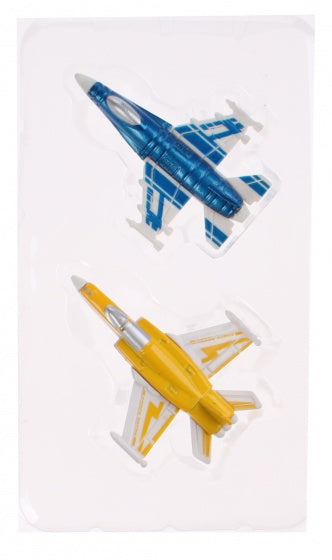 Sky Fighter vliegtuigjes diecast 7 cm blauw/geel