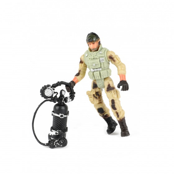 speelset soldaat met accessoire duikfles 8-delig 11 cm