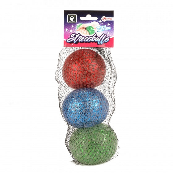 stressbal met glitter 7 cm 3 stuks