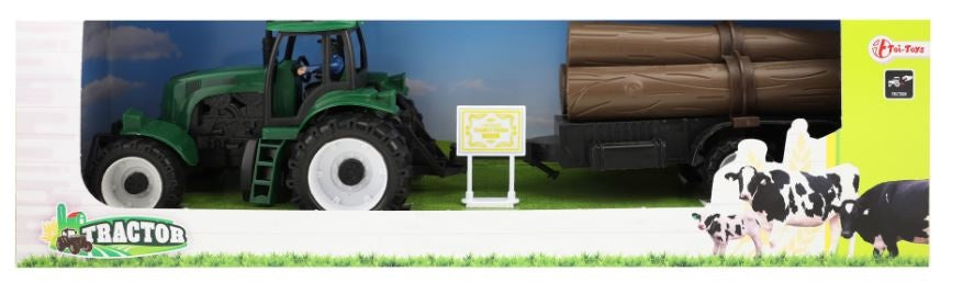 Tractor met boomstammen op legger groen 41 cm