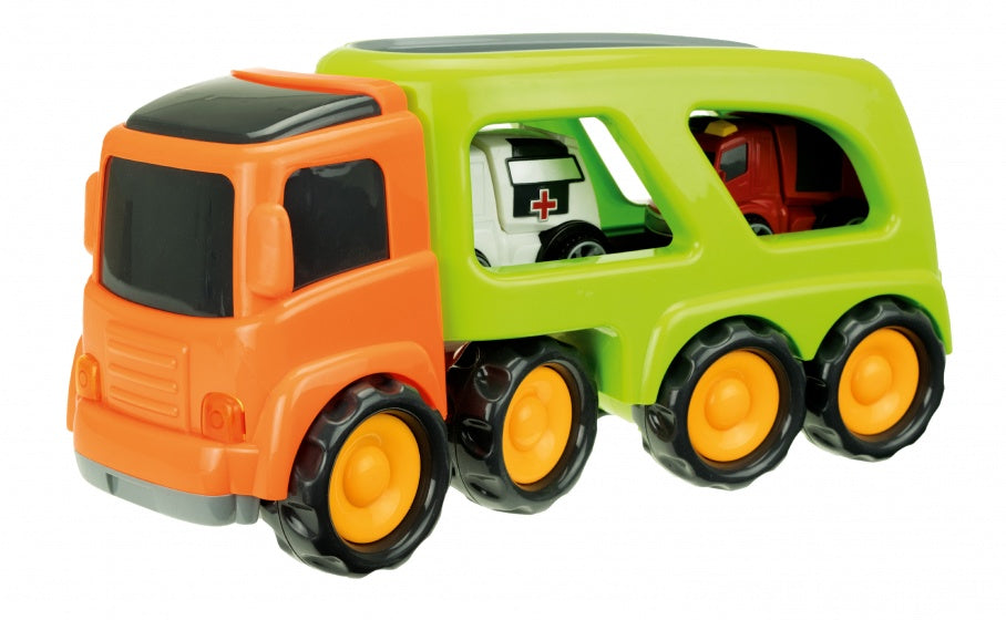 truck met 2 hulpdienstvoertuigen 45 cm oranje/groen