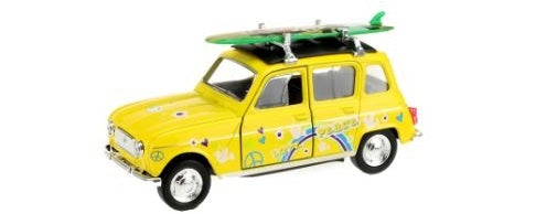 Welly Renault 4 met surfplank geel 12 cm