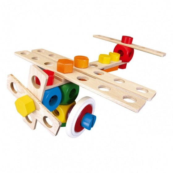 bouwpakket hout 3-in-1 vliegtuig multicolor 37-delig
