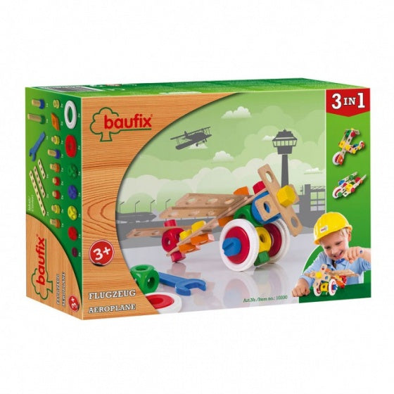 bouwpakket hout 3-in-1 vliegtuig multicolor 37-delig