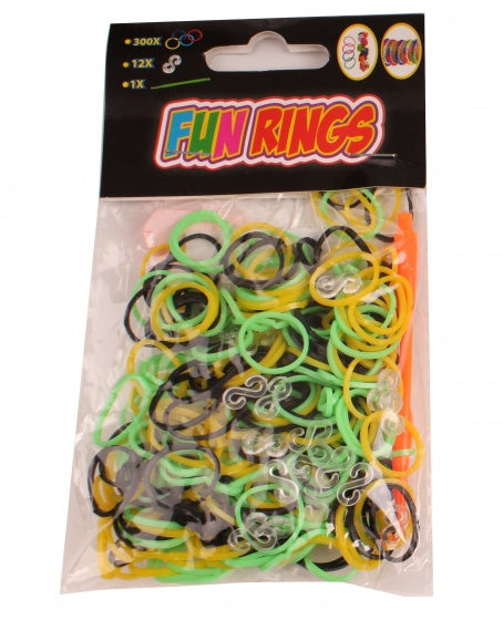 Fun Rings armband vlechten geel/groen/zwart 313-delig