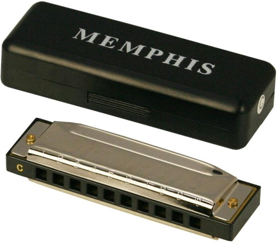 mondharmonica met opbergdoos 10 tonen C-majeur zilver