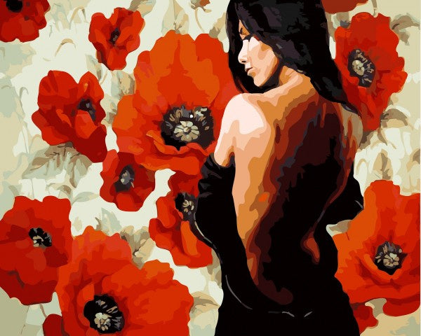 schilderen op nummer Dame en Bloemen 50 x 40 cm canvas