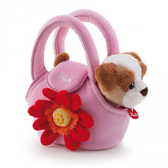 Knuffelhond in tas 20 cm roze