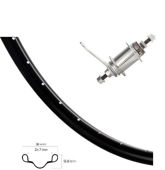 achterwiel met remnaaf 28 x 1 1/2 inch staal zwart