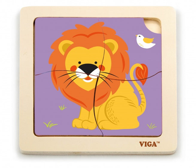 houten legpuzzel leeuw 15 cm 4 stukjes multicolor